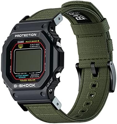 שחרור מהיר של בד לשעון G-Shock תואם | קנבס מעוצב כותנה | מתאמי PVD שחורים, אבזם PVD שחור, שני מוטות